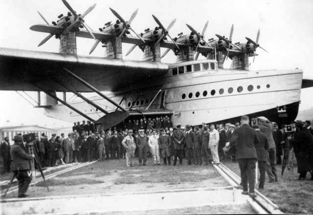 The Dornier Do-X in its original version with Jupiter engines on the slipway of the Dornier works at Altenrhein. We see here an official Dornier shot of the photographic activities before all 169 passengers boarded the plane on 29 October 1929. This picture was included in the first-flight souvenir book that was presented by Dornier! (with special thanks to mr. Bob de Nies for borrowing the first-flight Do-X book). 