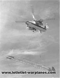 Fairey publicity photo of the Rotodyne lifting a cargo load just to show it could also be used as a helicopter \'flying crane\'