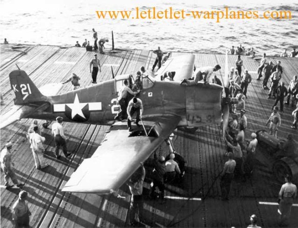 Crew is preparing this F6F-3 on deck for it’s combat mission [Grumman]