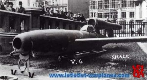 Fieseler Fi-103R summer 1945 outside Continental hotel, Antwerp (SHAEF display)