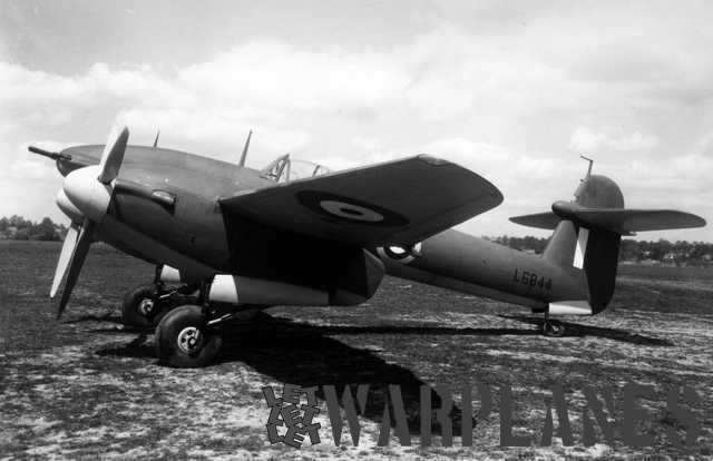 The first Whirlwind prototype L6844 during weapon trials with four cannons mounted line-abreast. The acorn filler at the tail was already changed to production standard.   (Ray Watkins collection) 