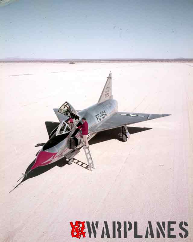 Convair YF-102, 52-7994, Edwards AFB, that was machine in very early shape which never enter into the series production. Framing of the cockpit is obvious as well interior medium grey color.