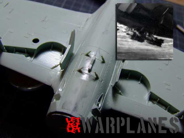 Note detail on the fuselage belly rack- there was mounted pack of the 20 lbs anti personnel bombs and used by particular plane I have made 