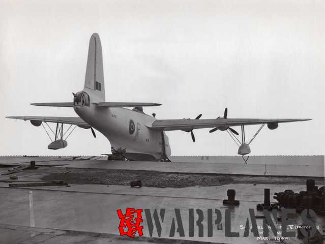 Rear view of Sunderland Mk.V prototype ML765 on the slipway. This picture was taken in March 1944. Note prototype marking on the rear fuselage.