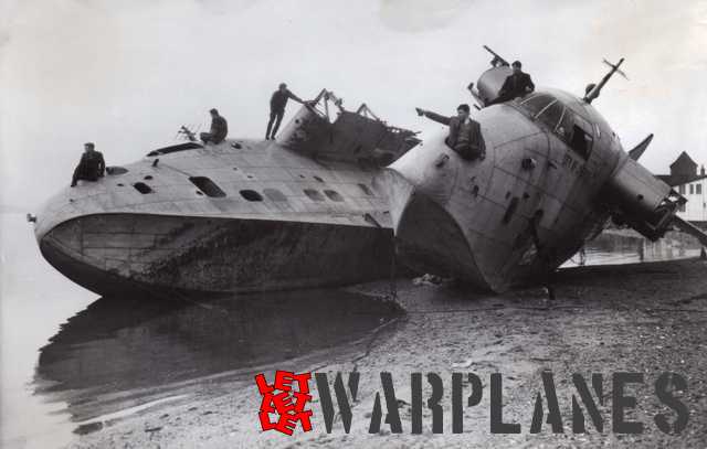 The sad end of S.45 Solent Solway and City of Liverpool at Hamworthy Beach, Dorset as engineless and wingless hulls awaiting to be scrapped.