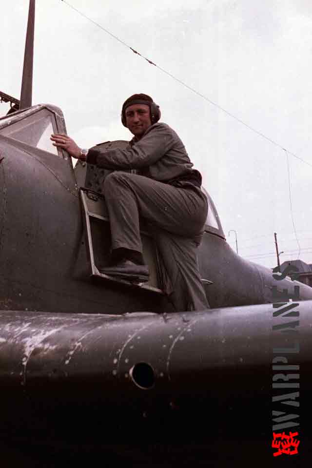 Pilot climb into the cockpit of his Avia B-33