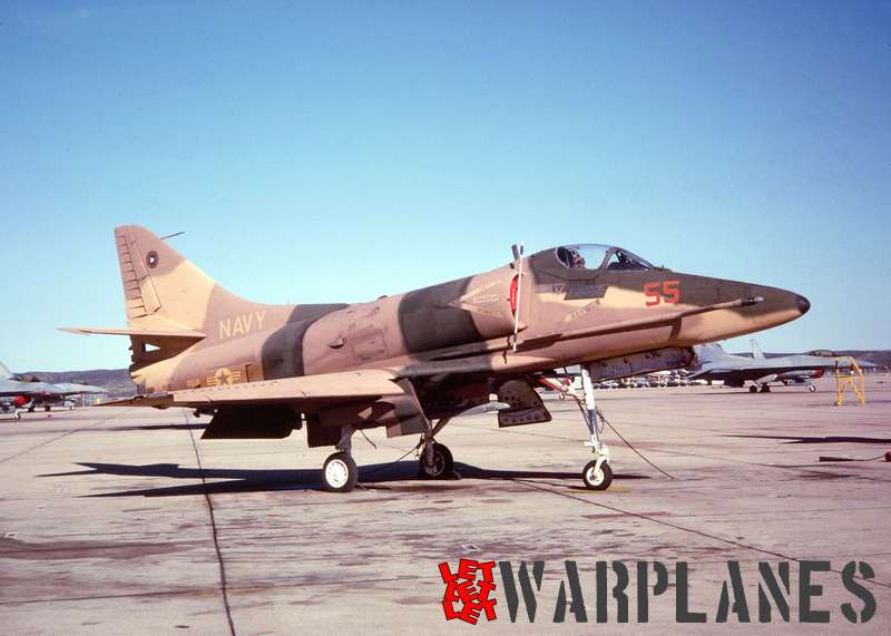 A-4E BuNo. 151095 at NAS Miramar, 12 March 1988. It was used as an adversary type during the TOPGUN training. Flown by an experienced pilot it could give F-14 Tomcat or F-18 Hornet pilots very hard times!