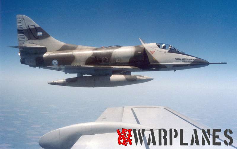 An  unmarked A-4P of the Argentinean air force in  brown/sand camouflage colors