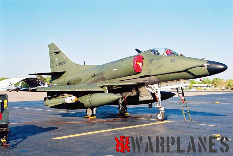 New Zealand air force A-4K No. NZ6204 in low-viz colour scheme carrying under the wing an AGM-65 Maverick missile