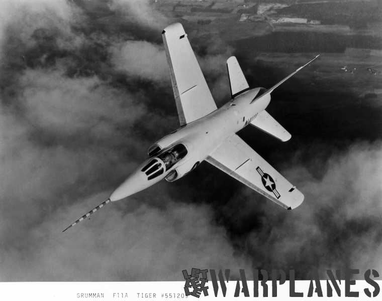 Another Grumman PR shot of one of the F11F-1 evaluation aircraft clearly shows the typical coca-cola bottle shape of the Area-ruled fuselage. (Mark Nankivil collection)