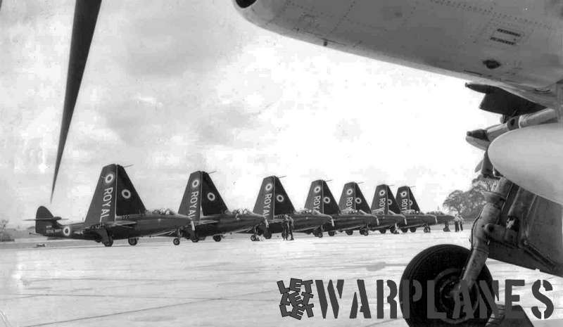 A row of Seahawks from 738 Sqn. at Ford, Sussex underway to the Farnborough Airshow of September 1957 (Dave Smith collection)