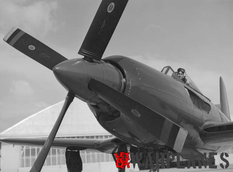 Front end of the Dark Shark with the troublesome TG-100 turboprop engine. We see Ryan test pilot Al Covoner in the cockpit.