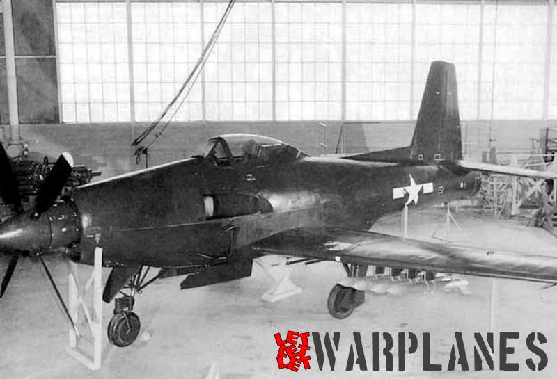 Mock-up of the improved XF2R-2 with clearly visible the NACA flush-type side intakes and the removed wing leading edge air intakes. Also the vertical stabilizer was enlarged. Although work on this improved version was done for the U.S. Air Force, it retained its U.S. Navy designation. Apparently the U.S.A.F. considered the use as an attack plane rather than as a fighter!